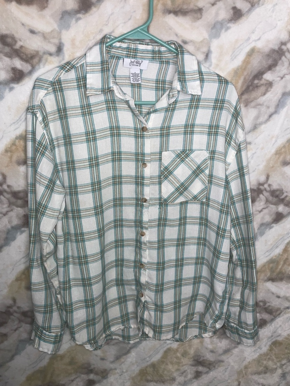 Just Polly Green Plaid Button-Up Men's Shirt